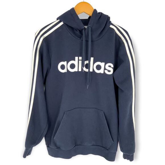 adidas | Men's Medium | Essential 3-Stripe Pullover Hoodie in Navy w/ White Logo - Picture 4 of 9